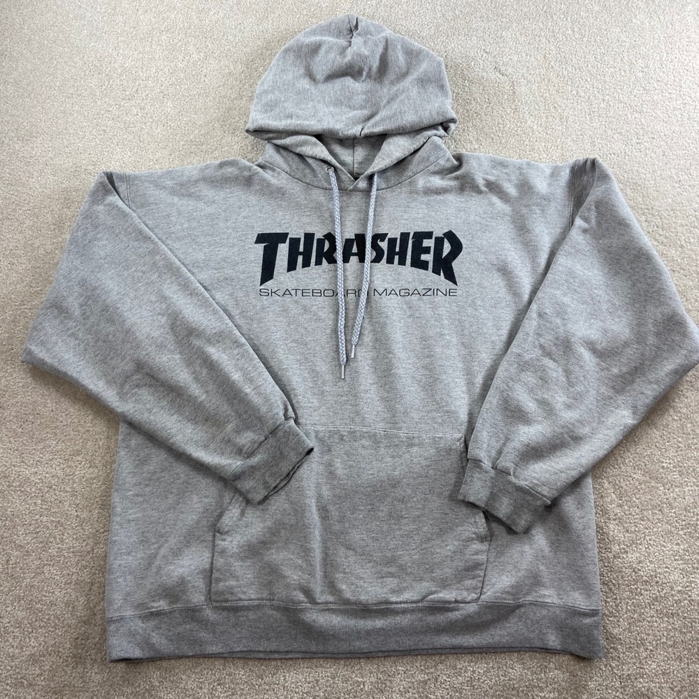 Thrasher Skateboard Magazine Hoodie Mens Large Gray Logo Pullover Sweatshirt